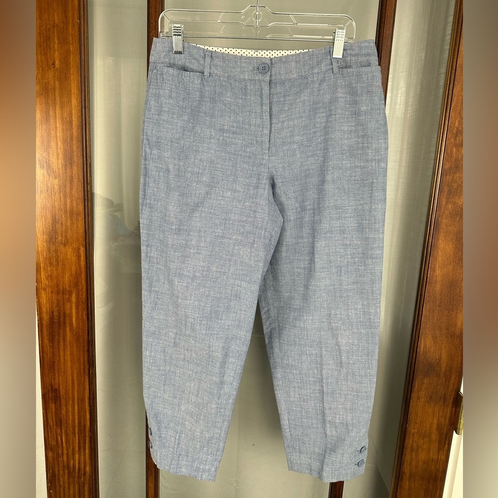 Talbots Perfect Crop Chino Pants Size 8 Women's Blue Cotton Denim Look Chambray